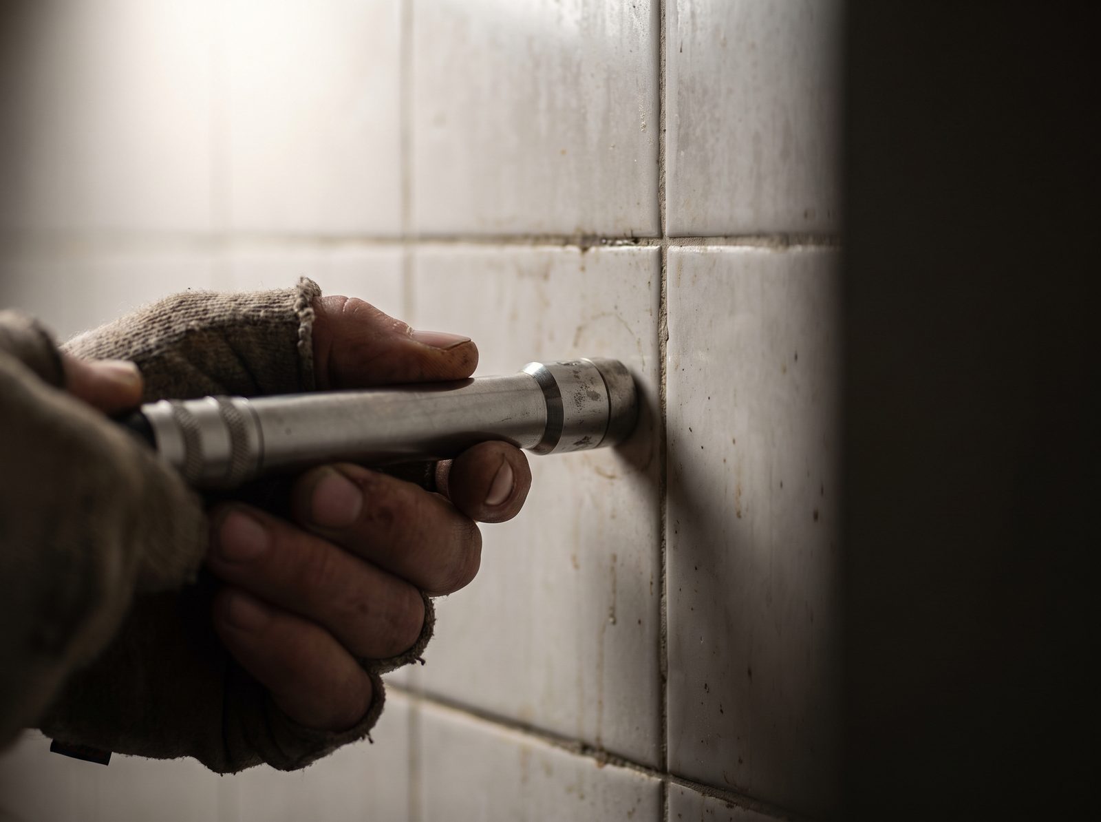 Recherche de fuite à la sonde sur un mur carrelé